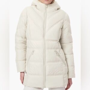 Women's Cream Quilted Jacket with Hood